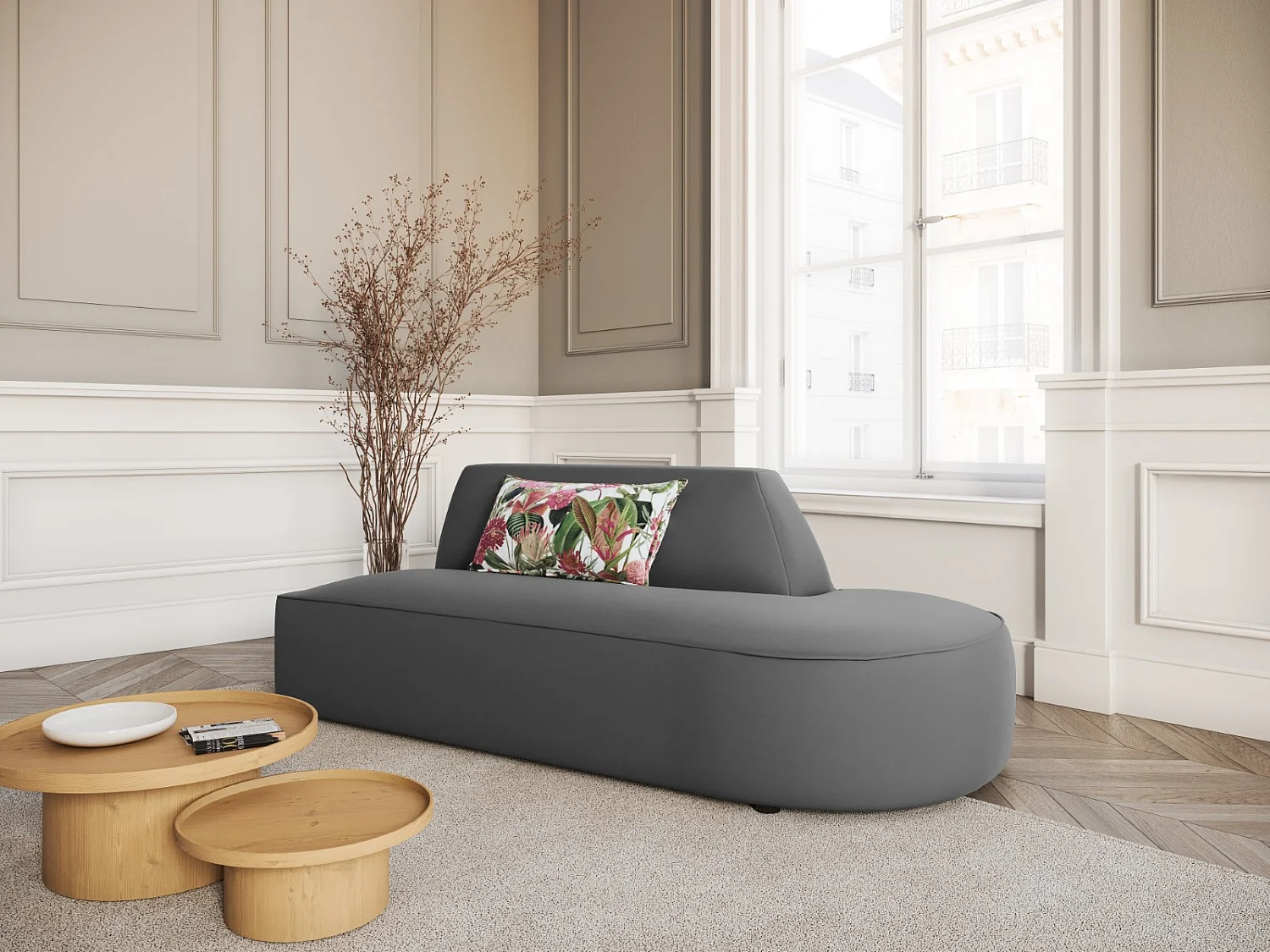 CXL by Christian Lacroix - Sofa modułowa bok prawy, "Charles" 2 miejsca welur, szary ciemny - 181x93x69cm