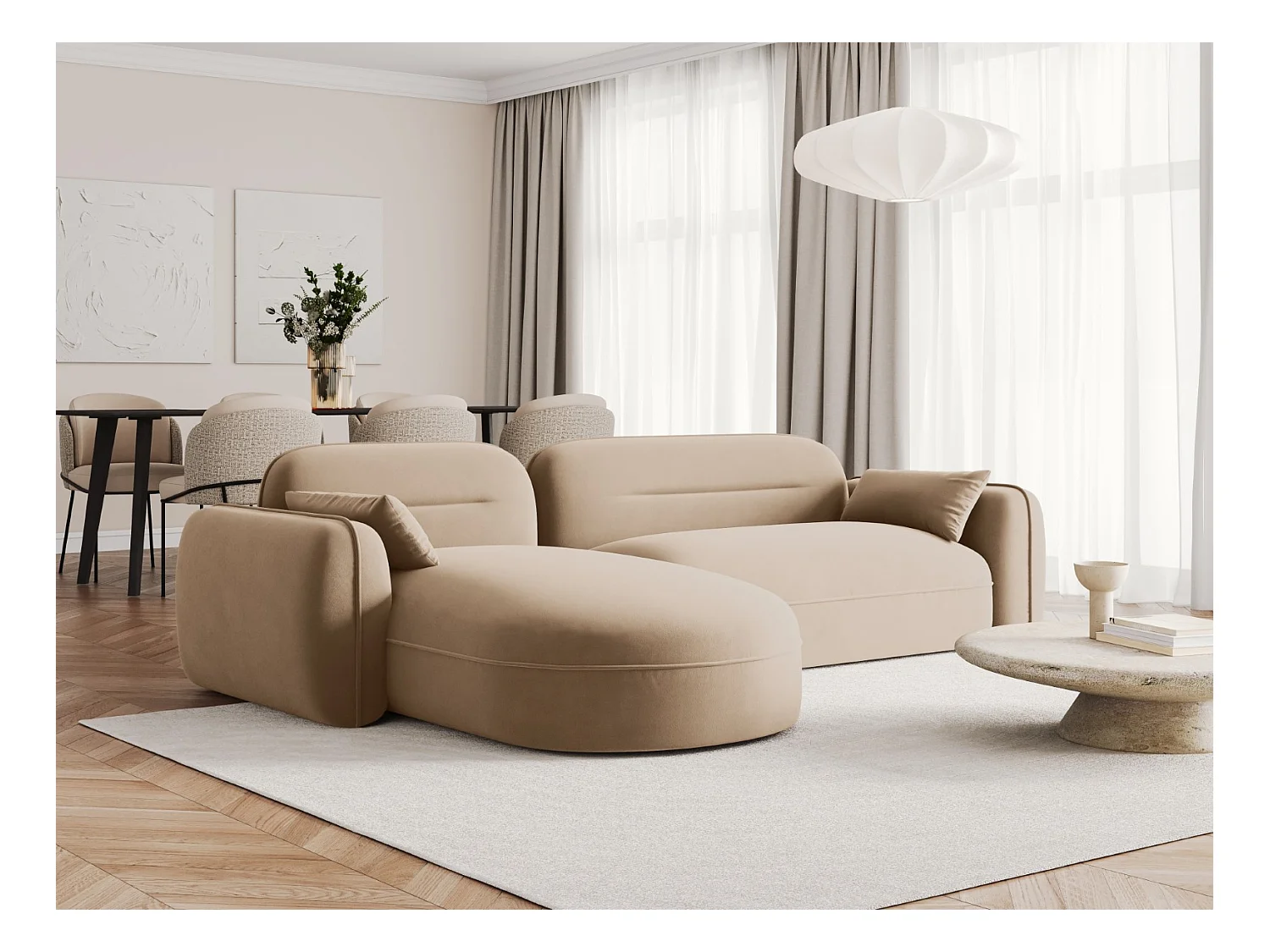 Cosmopolitan Design - Canapé d'angle gauche modulable "Sydney" 4 places en velours le sable - 275x165x70cm