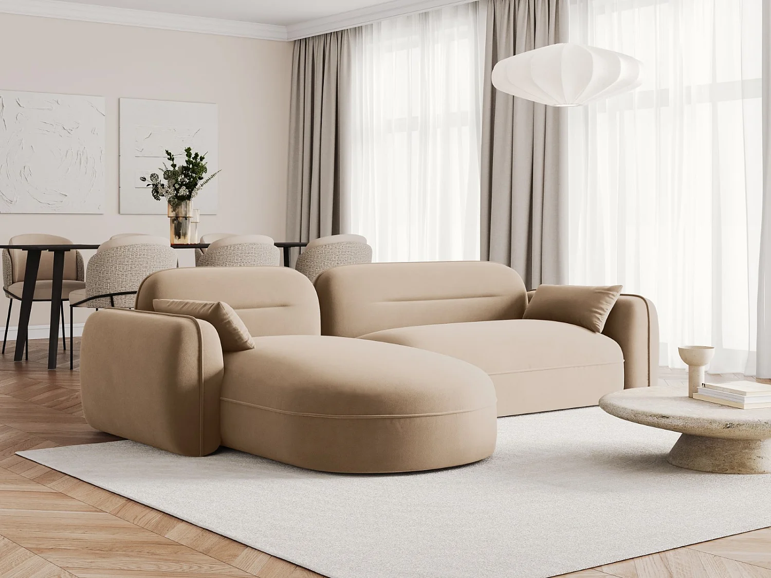 Cosmopolitan Design - Canapé d'angle gauche modulable "Sydney" 4 places en velours le sable - 275x165x70cm