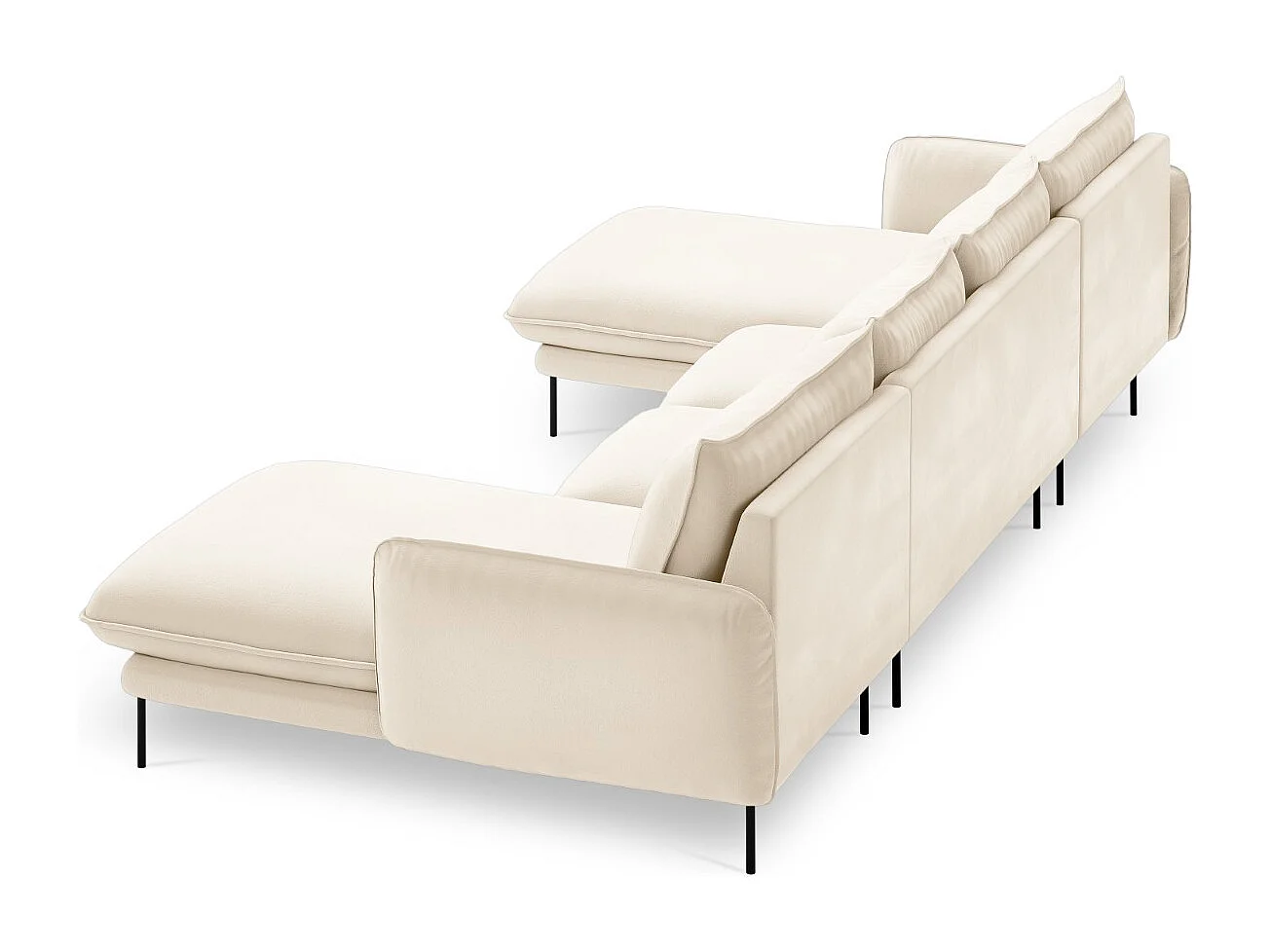 Cosmopolitan Design - Canapé panoramique "Vienna" 6 places en velours beige clair - 350x170x95cm