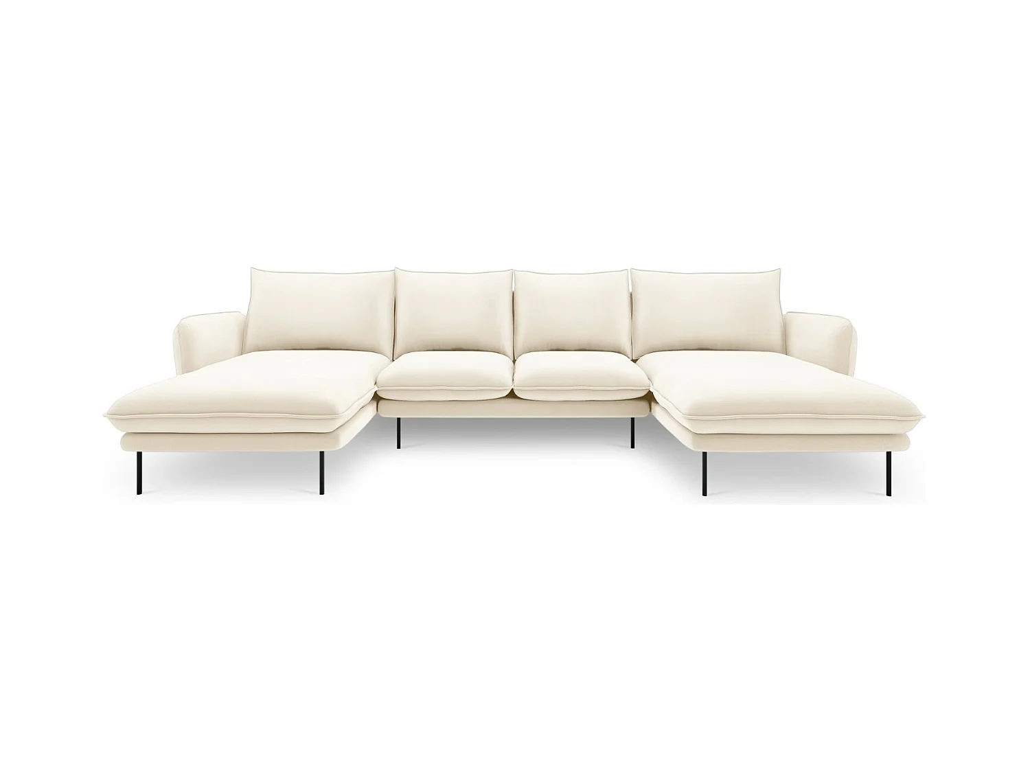 Cosmopolitan Design - Canapé panoramique "Vienna" 6 places en velours beige clair - 350x170x95cm