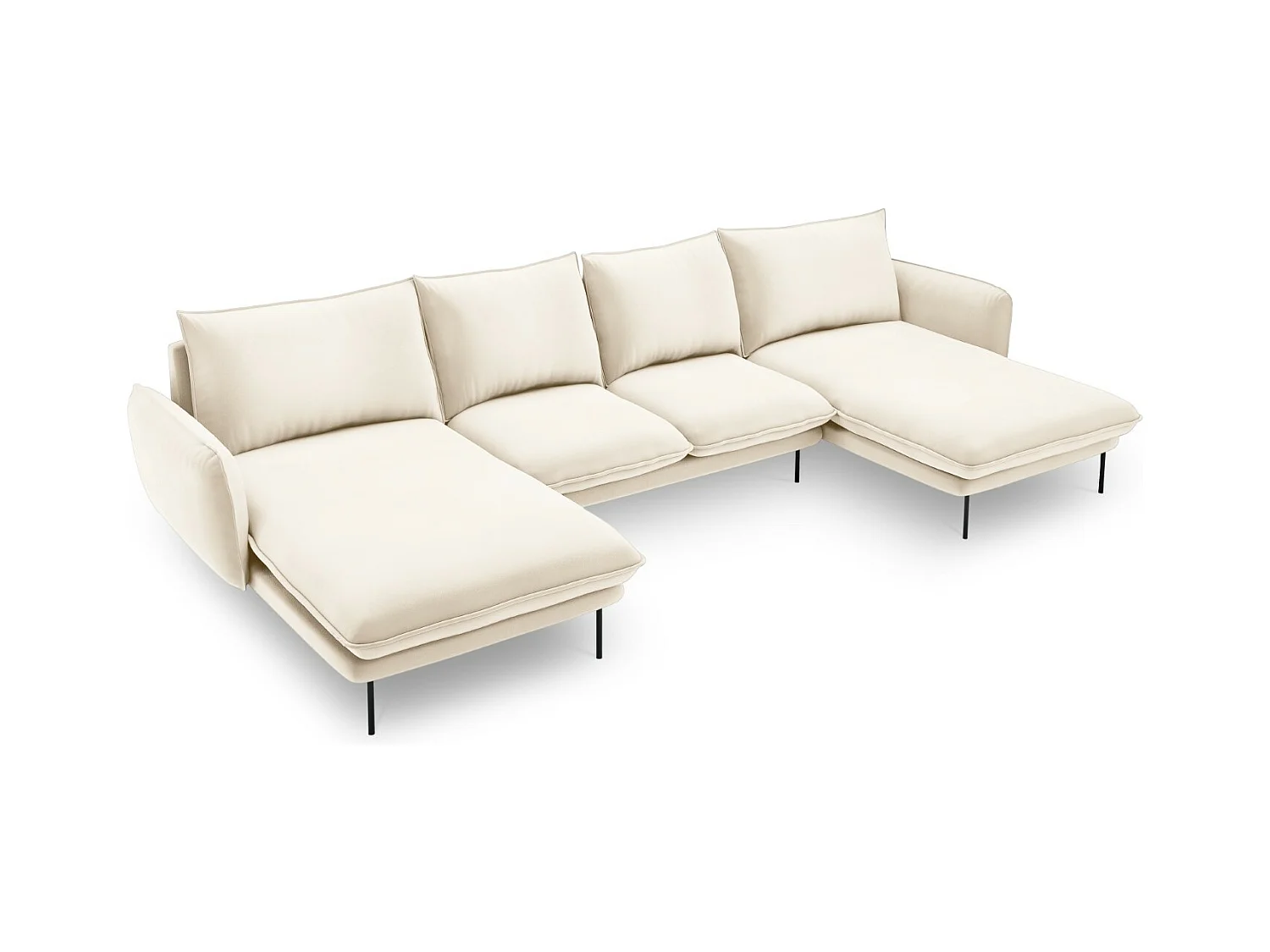 Cosmopolitan Design - Canapé panoramique "Vienna" 6 places en velours beige clair - 350x170x95cm