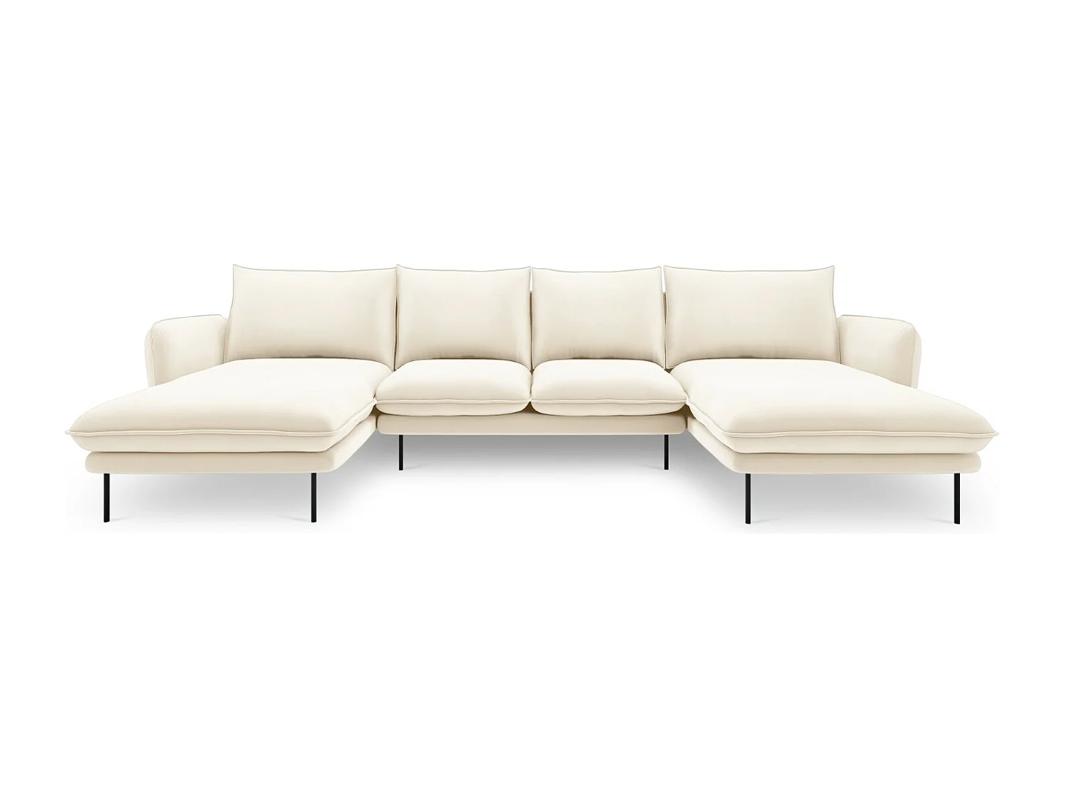 Cosmopolitan Design - Sofá panorâmico "Vienna" 6 lugares em veludo bege claro - 350x170x95cm