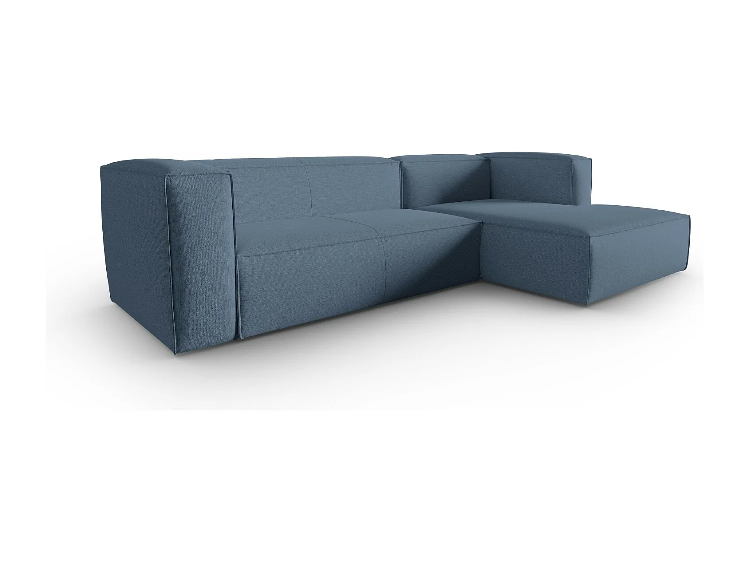 Cosmopolitan Design - Sofá de canto direito "Mackay" 4 lugares em veludo estruturado azul jeans - 282x166x73cm