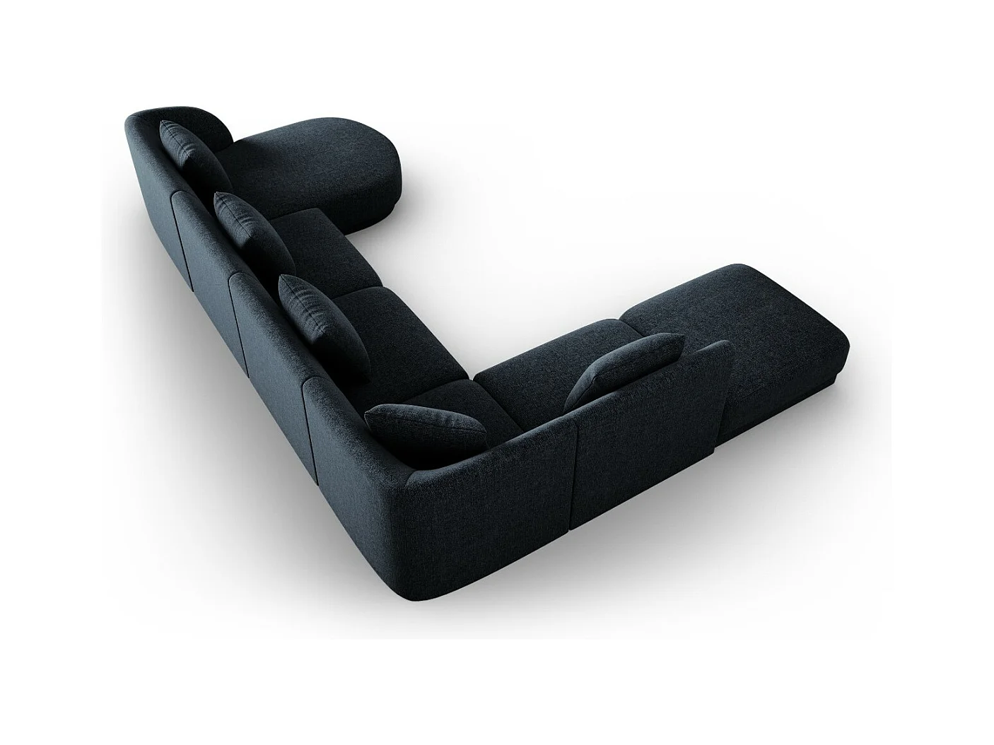 Cosmopolitan Design - Sofá de canto panorâmico à esquerda "Tulum" 6 lugares em tecido chenille azul real - 330x255x70cm