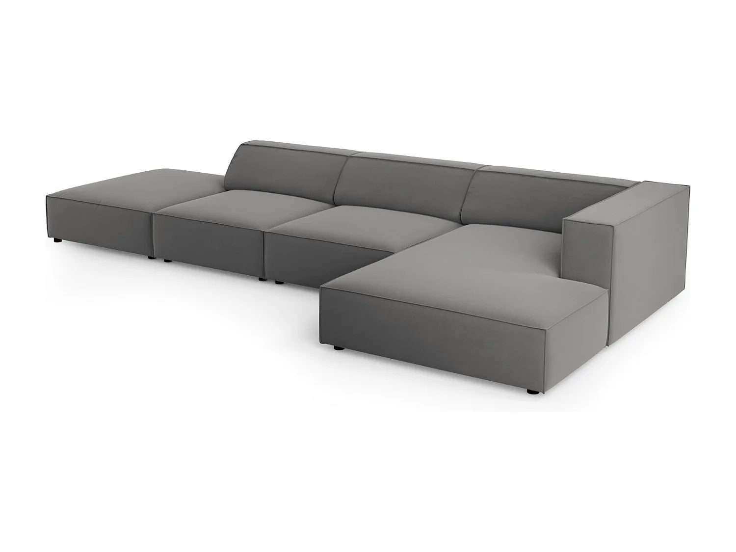 Cosmopolitan Design - Sofá de canto direito "Arendal" 5 lugares em veludo cimento - 341x166x70cm