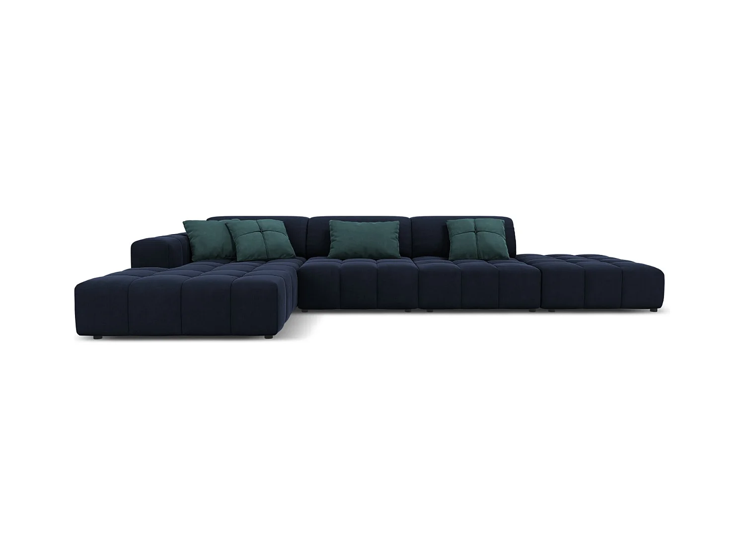 CXL by Christian Lacroix - Canapé d'angle gauche "Luc" 5 places en velours bleu foncé - 341x166x70cm