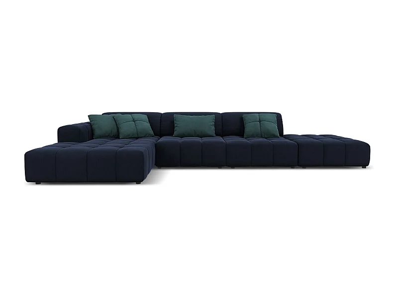 CXL by Christian Lacroix - Sofá de canto esquerdo "Luc" 5 lugares em veludo azul escuro - 341x166x70cm