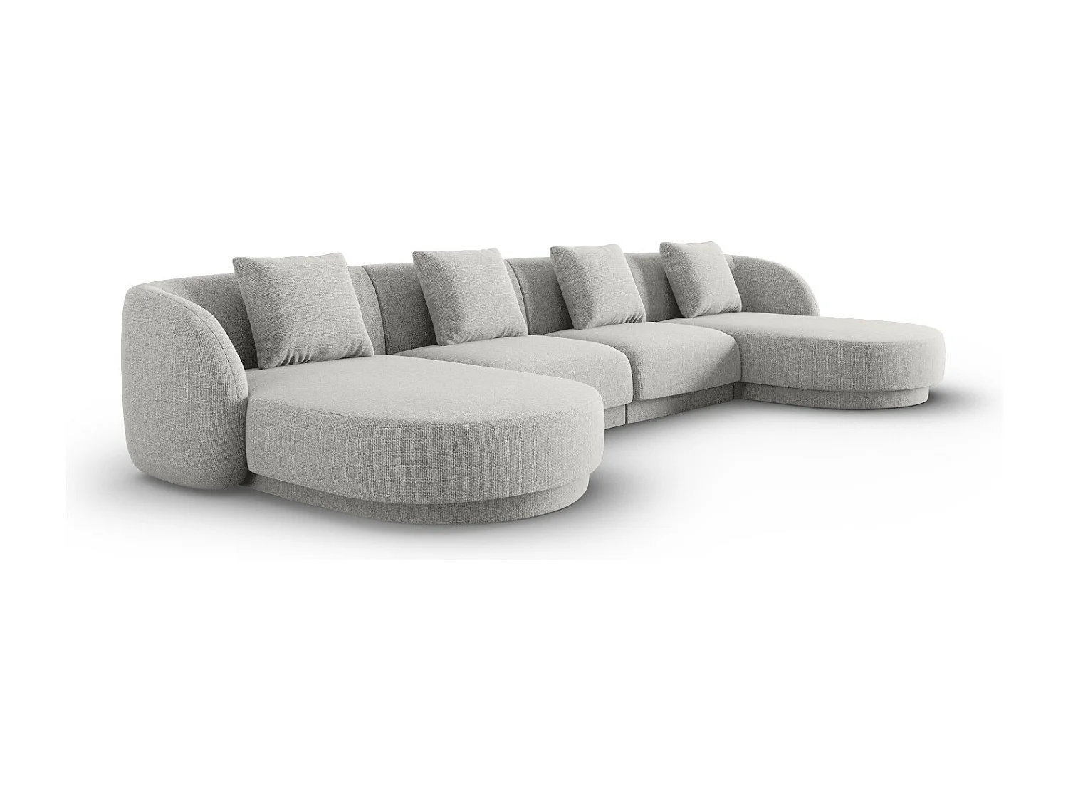 Cosmopolitan Design - 5-Sitzer Panoramasofa "Tulum" aus Chenille-Stoff hellgrau - 330x156x70cm