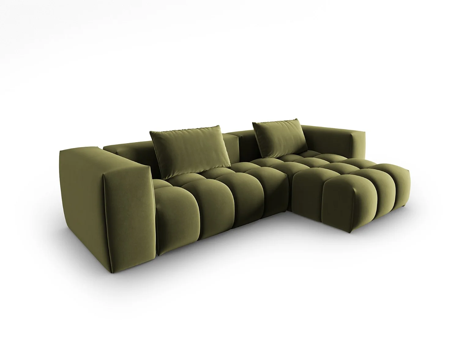 CXL by Christian Lacroix - Canapé d'angle droit modulable "Lorella" 3 places en velours vert clair - 260x145x70cm