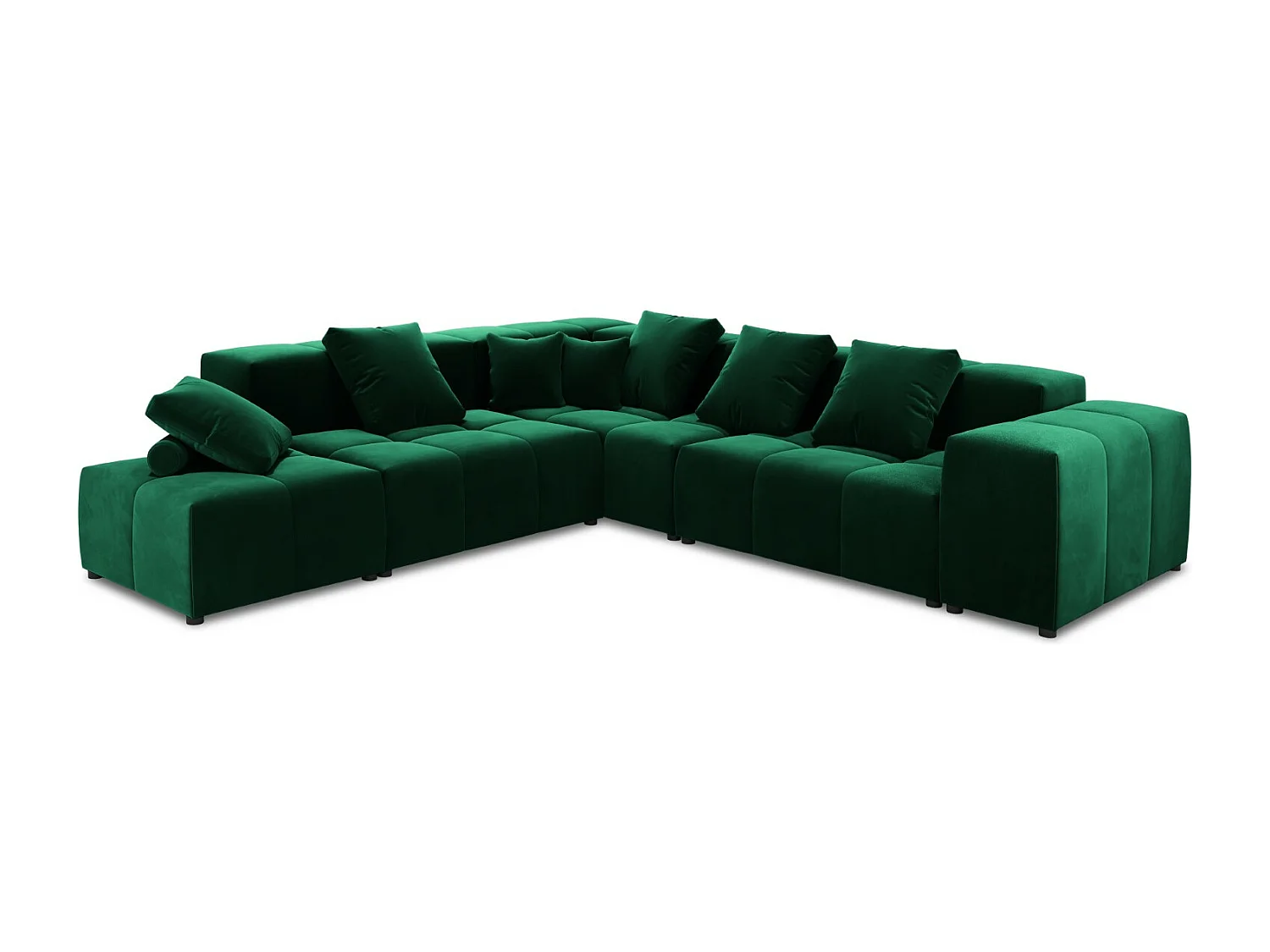 Cosmopolitan Design - Canapé d'angle symétrique modulable "Rome" 7 places en velours vert bouteille - 320x320x75cm
