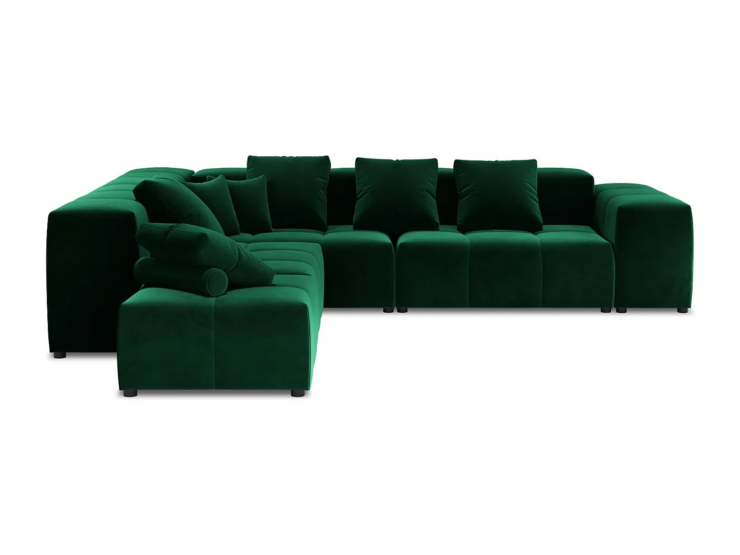Cosmopolitan Design - Canapé d'angle symétrique modulable "Rome" 7 places en velours vert bouteille - 320x320x75cm