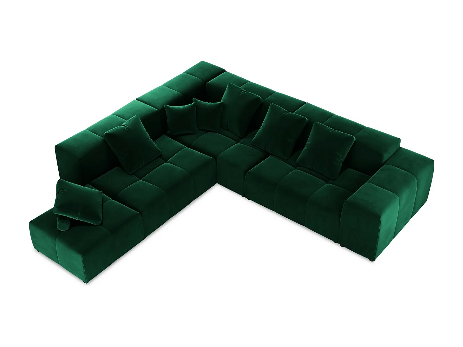 Cosmopolitan Design - Canapé d'angle symétrique modulable "Rome" 7 places en velours vert bouteille - 320x320x75cm