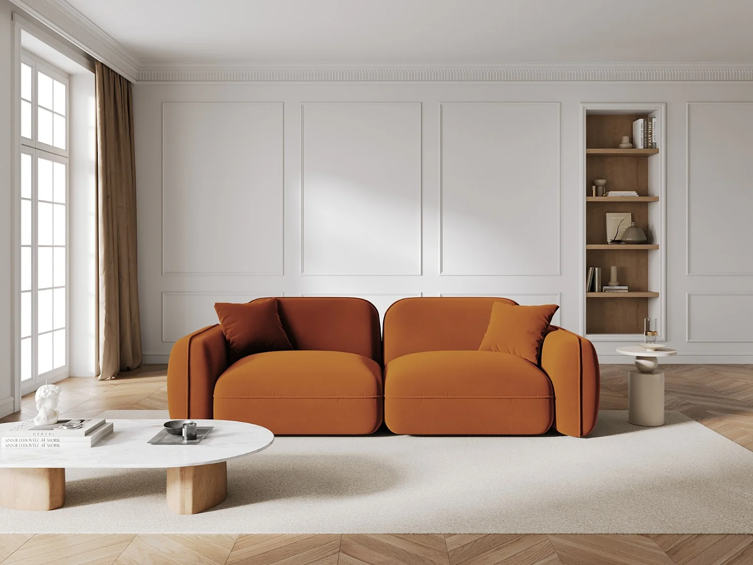 CXL by Christian Lacroix - Canapé modulable "Lucien" 3 places en velours terracotta - 230x90x70cm