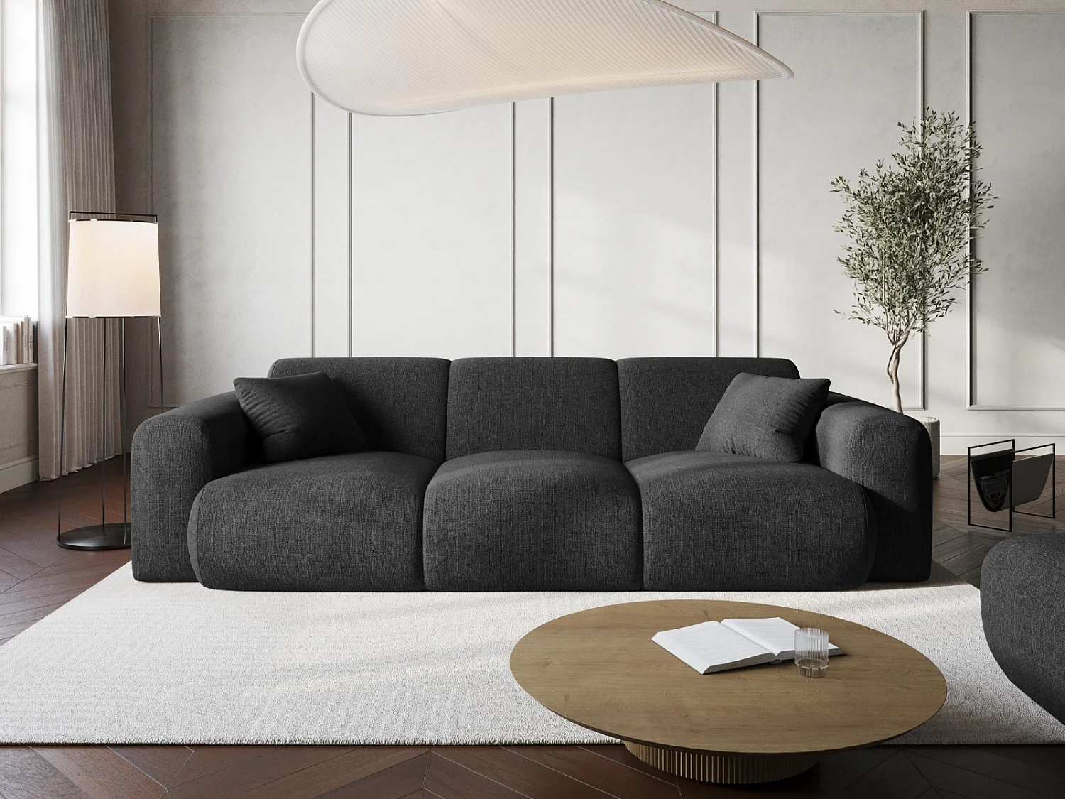 Cosmopolitan Design - Sofa, "Nolio" 3 miejsca szenil, czarny - 235x95x72cm