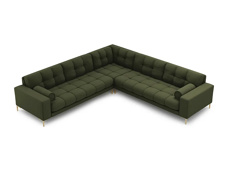 Cosmopolitan Design - 6-Sitzer wendbares Ecksofa "Bali" aus strukturiertem Stoff grün - 256x256x75cm