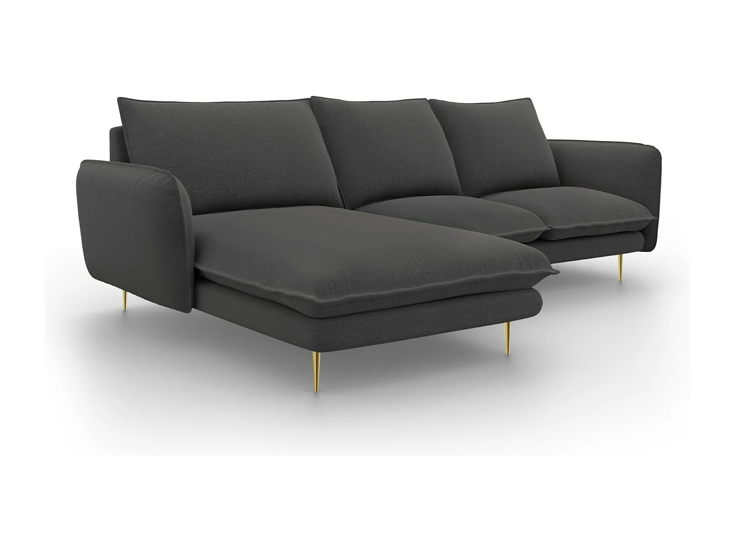Cosmopolitan Design - Linker hoekbank "Vienna" 5 zitplaatsen, Structurele stof, Donkergrijs - 255x170x95cm