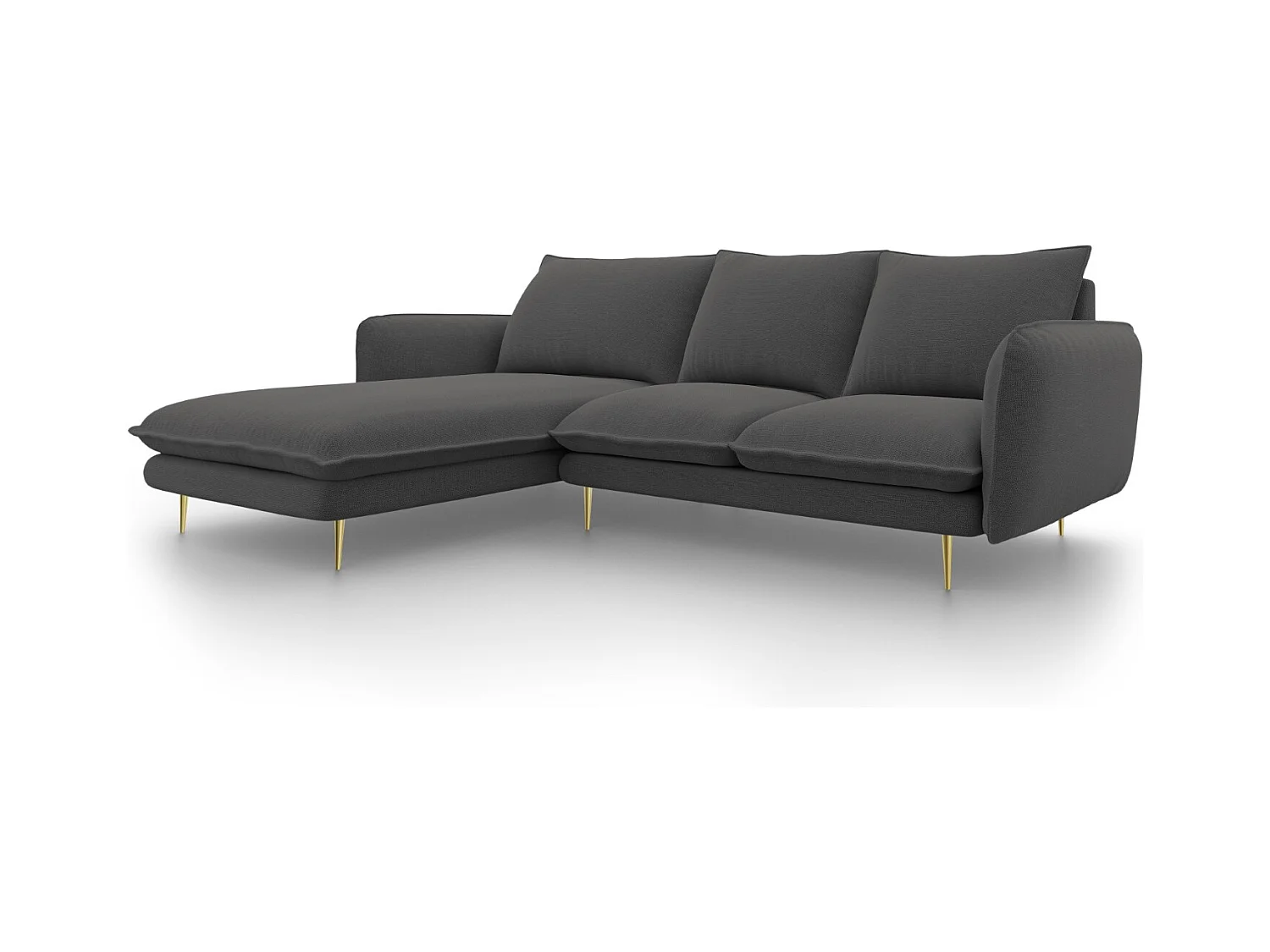 Cosmopolitan Design - Linker hoekbank "Vienna" 5 zitplaatsen, Structurele stof, Donkergrijs - 255x170x95cm