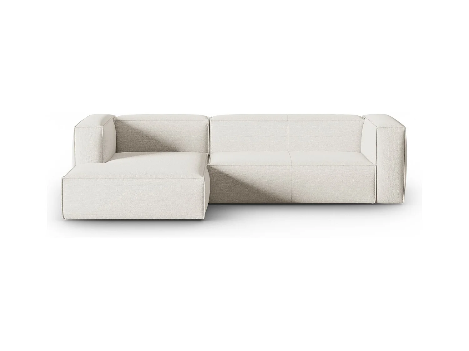 Cosmopolitan Design - Linker hoekbank "Mackay" 4 zitplaatsen, Gestructureerd fluweel, Ivoor - 282x166x73cm