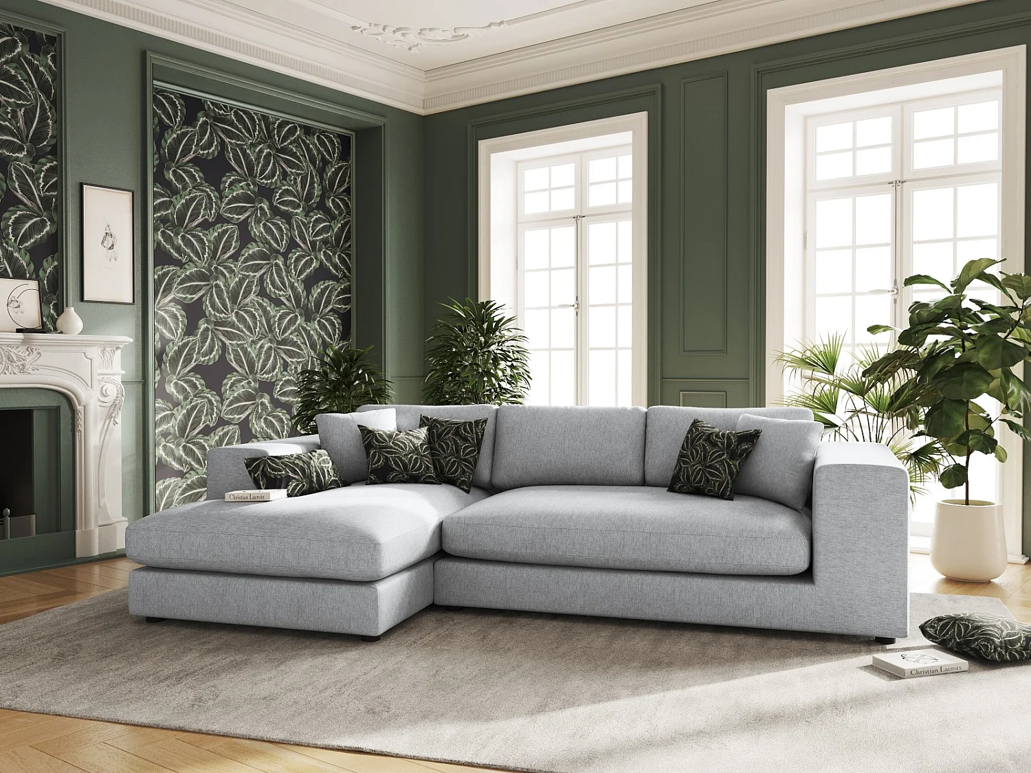 CXL by Christian Lacroix - 5-Sitzer Ecksofa links "Tendance" Sitzer aus strukturiertem Stoff hellgrau - 282x174x72cm