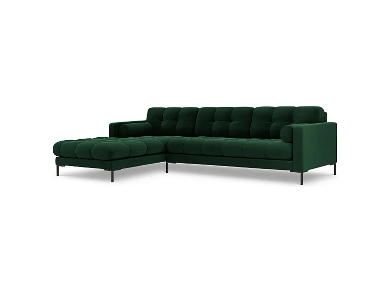 Cosmopolitan Design - Sofá de canto esquerdo "Bali" 5 lugares em veludo verde garrafa - 293x185x75cm