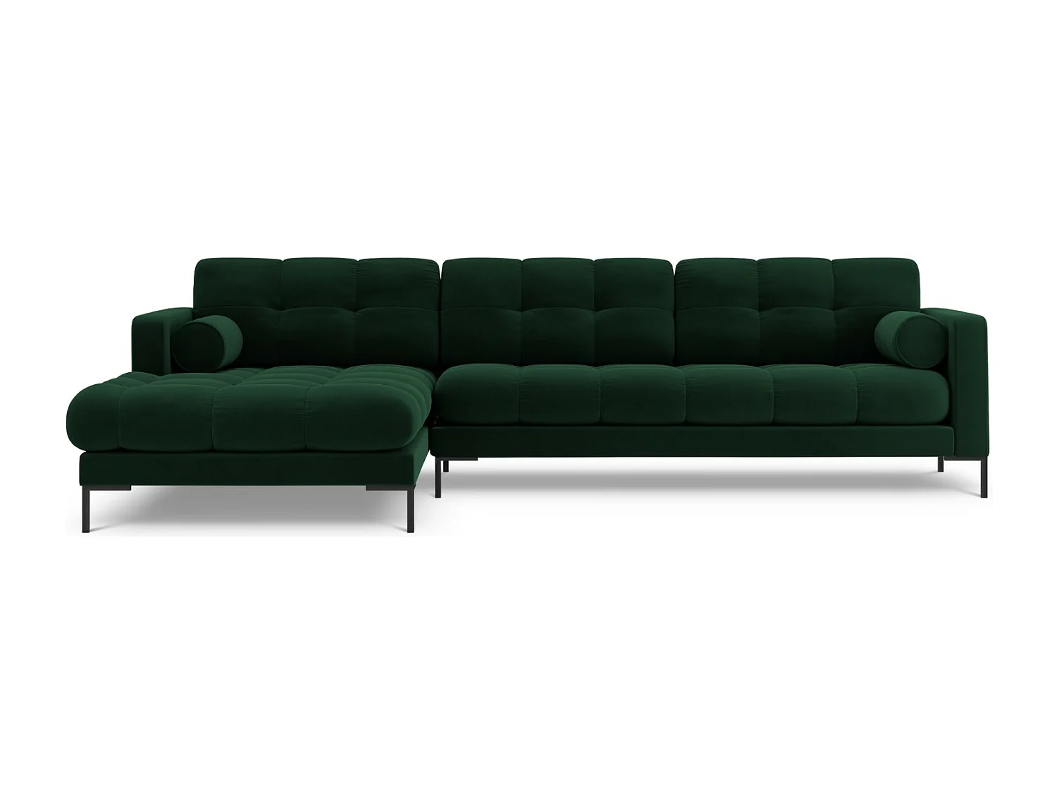Cosmopolitan Design - Sofá de canto esquerdo "Bali" 5 lugares em veludo verde garrafa - 293x185x75cm