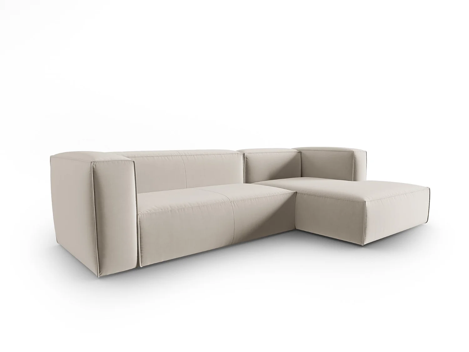 Cosmopolitan Design - 4-Sitzer Ecksofa rechts "Mackay" aus Samt Ecru - 282x166x73cm