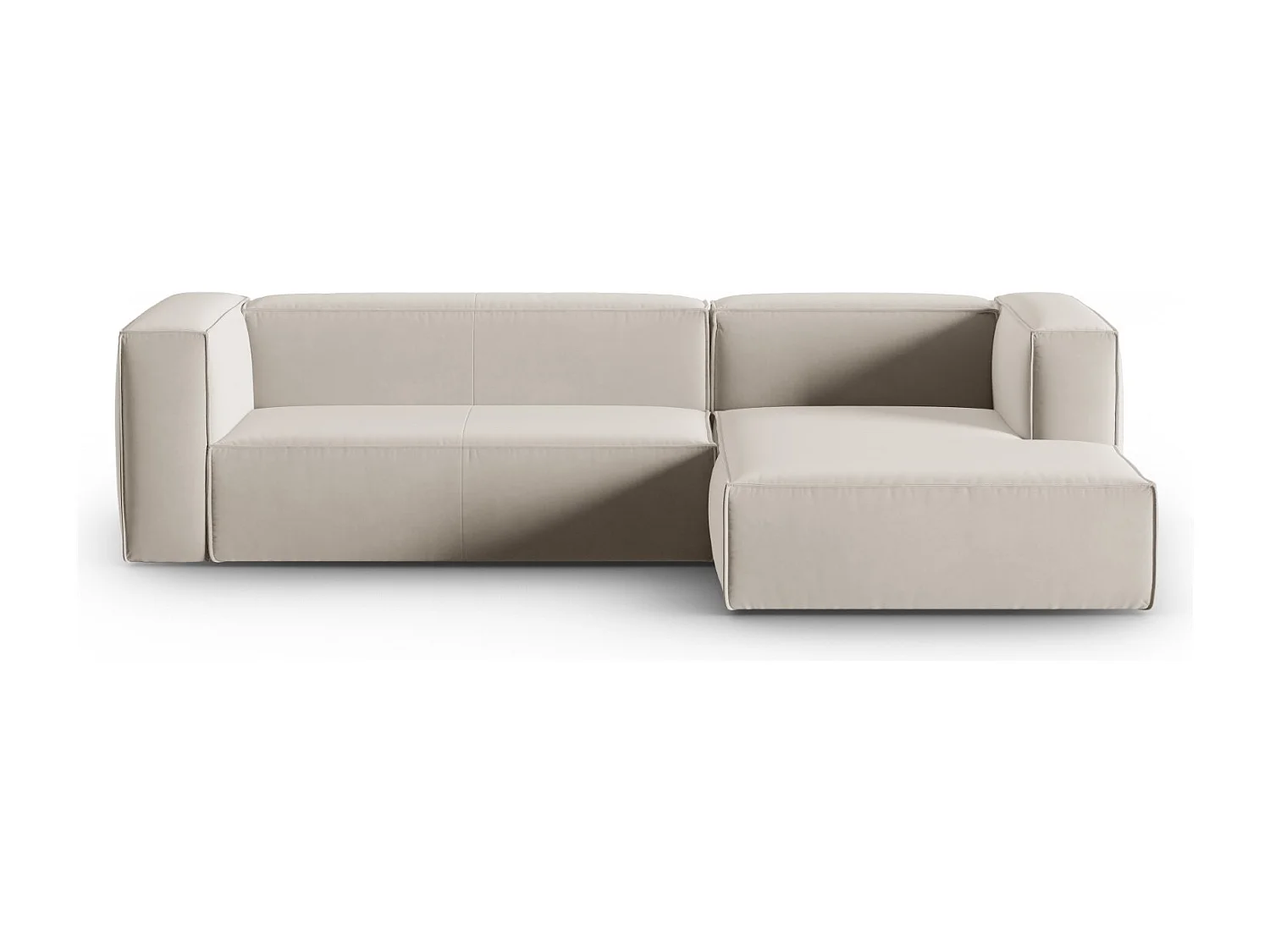 Cosmopolitan Design - Sofá de canto direito "Mackay" 4 lugares em veludo cru - 282x166x73cm