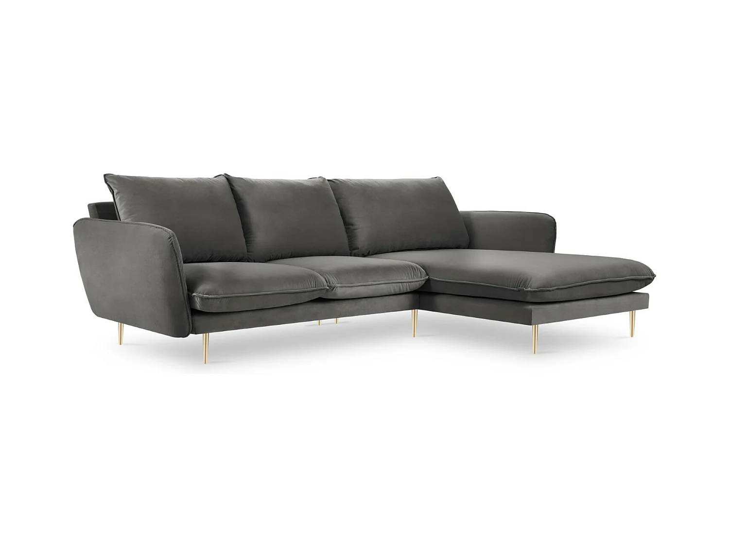 Cosmopolitan Design - Canapé d'angle droit "Vienna" 5 places en velours gris - 255x170x95cm