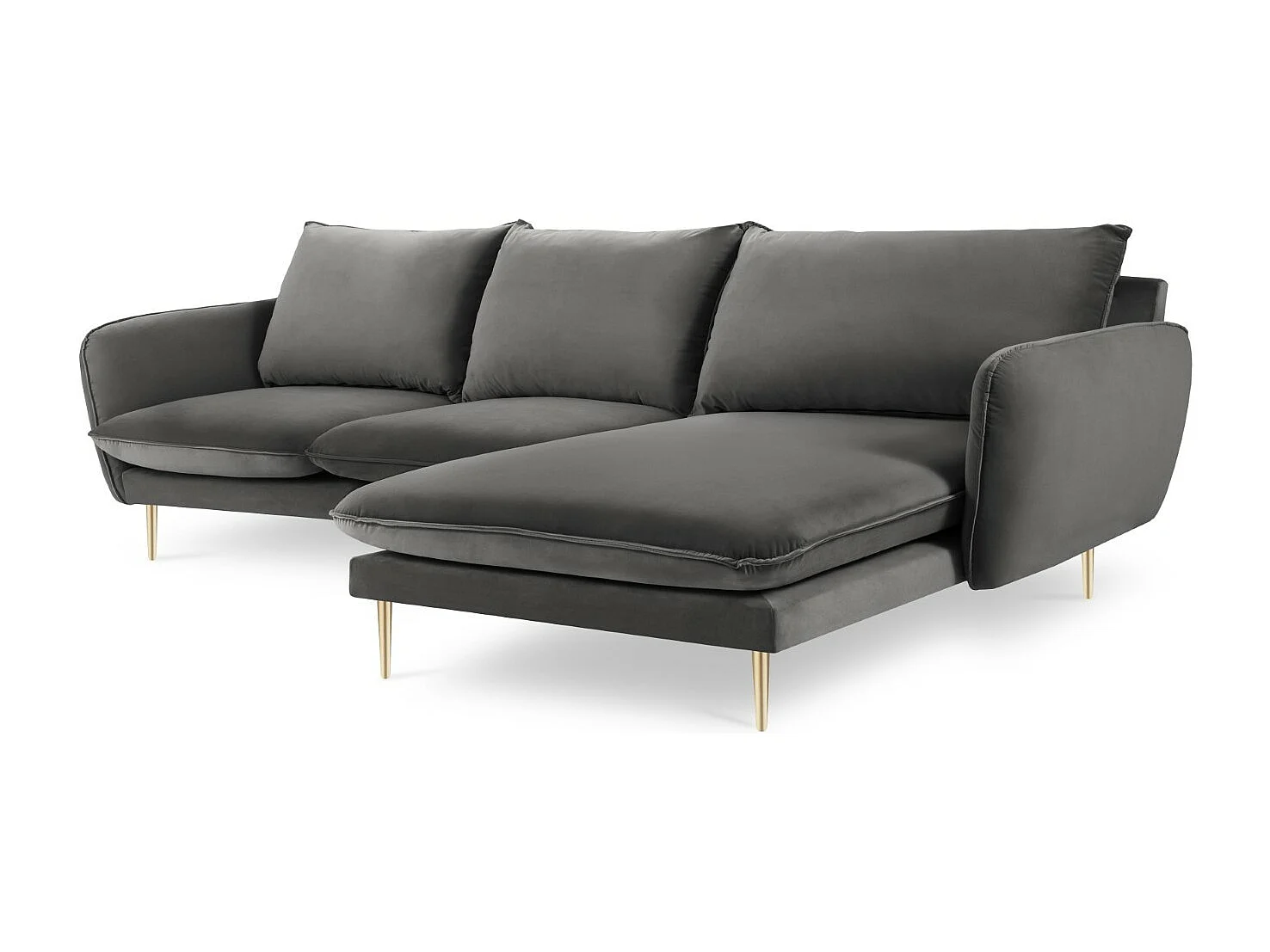 Cosmopolitan Design - Canapé d'angle droit "Vienna" 5 places en velours gris - 255x170x95cm