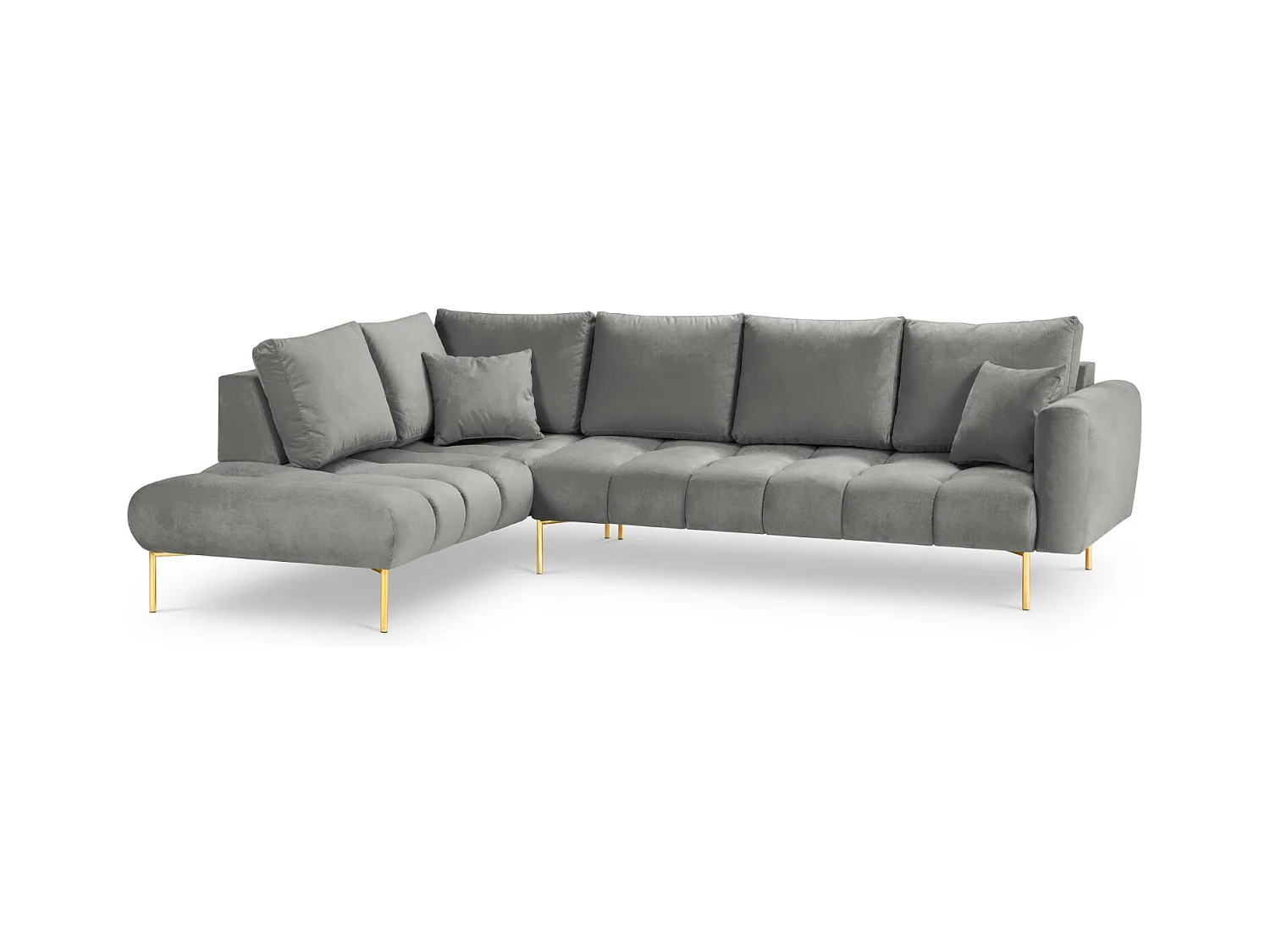 Cosmopolitan Design - Canapé d'angle gauche "Hastings" 5 places en velours gris - 301x216x75cm
