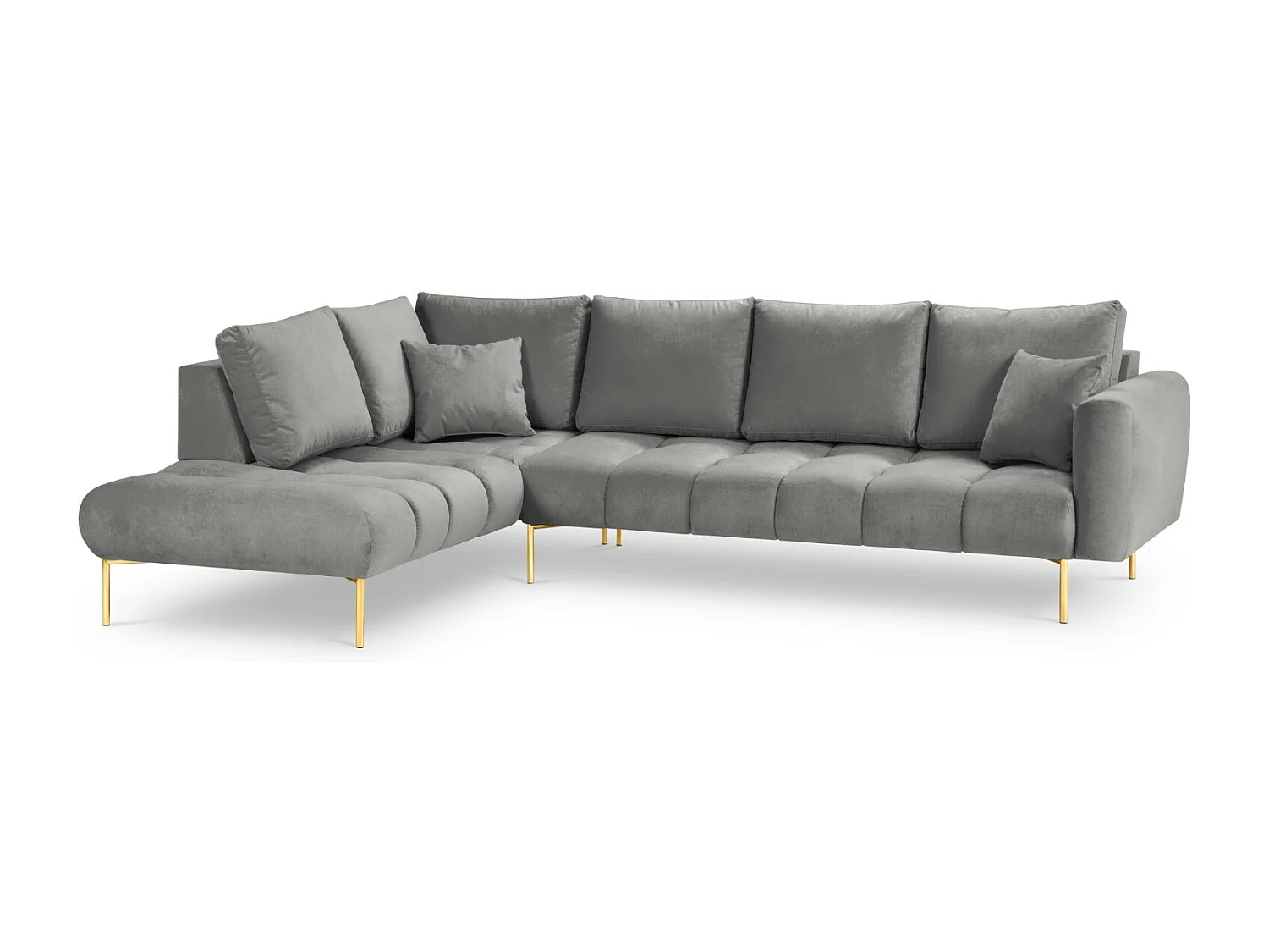 Cosmopolitan Design - Canapé d'angle gauche "Hastings" 5 places en velours gris - 301x216x75cm