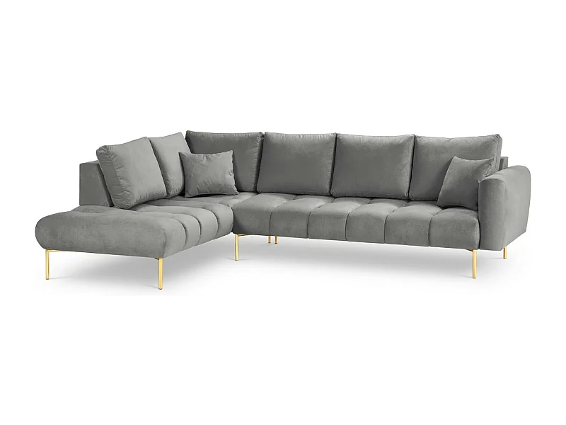 Cosmopolitan Design - Sofá de canto esquerdo "Hastings" 5 lugares em veludo cinza - 301x216x75cm