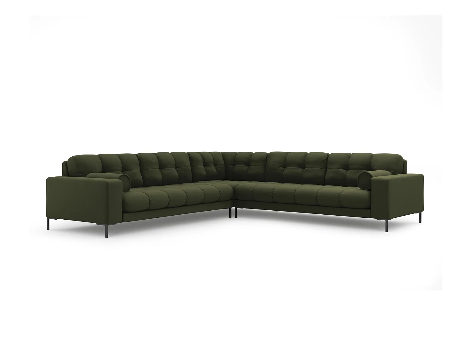 Cosmopolitan Design - Sofá de canto simétrico "Bali" 6 lugares em tecido estrutural verde - 256x256x75cm