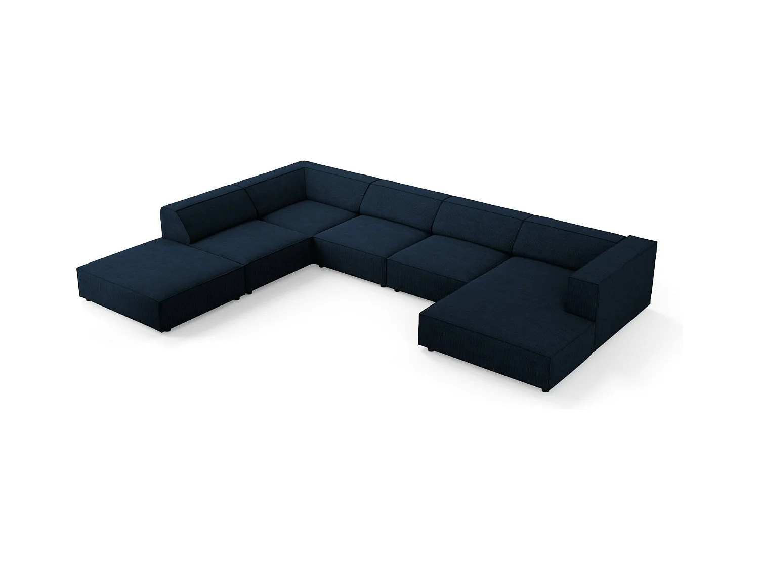 Cosmopolitan Design - Canapé d'angle gauche panoramique "Arendal" 7 places en chenille avec un effet côtelé bleu roi - 364x262x70cm