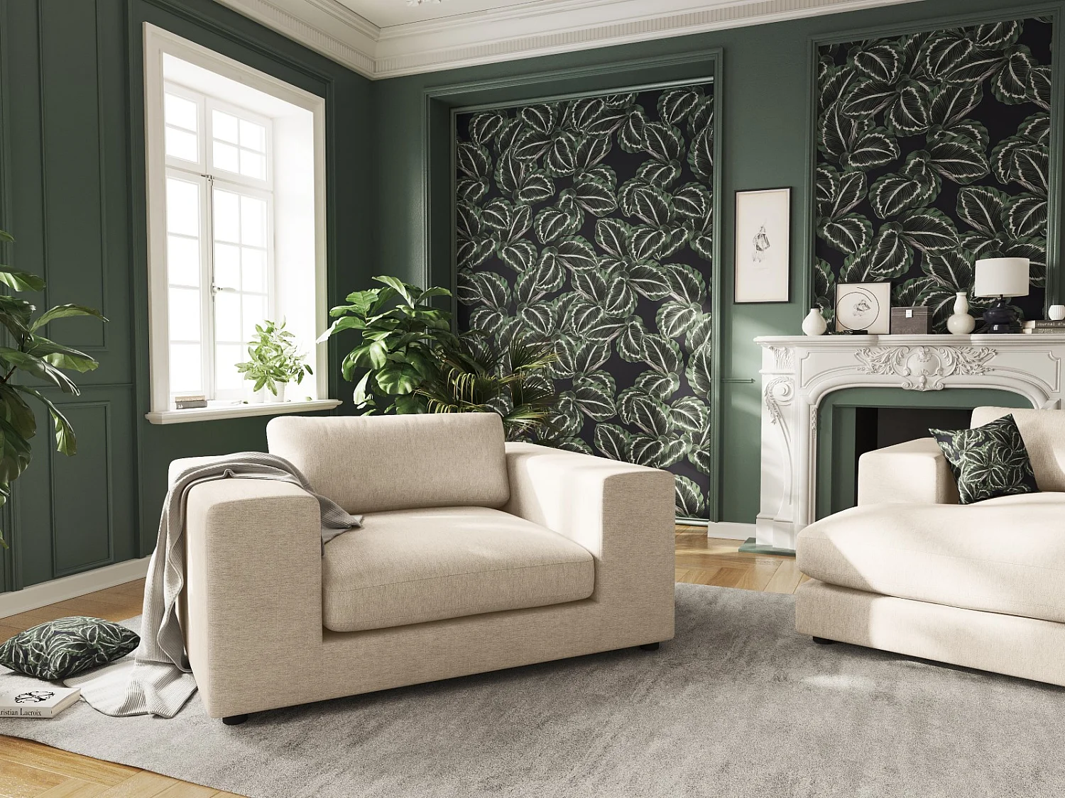 CXL by Christian Lacroix - Sofá "Tendance" 1,5 lugares em tecido estrutural bege - 156x122x72cm