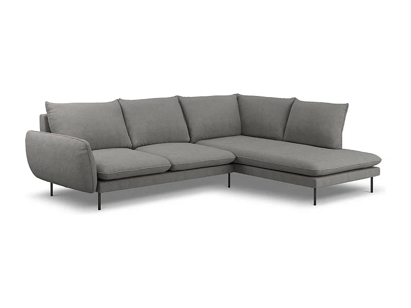 Cosmopolitan Design - Sofá de canto direito "Vienna" 6 lugares em tecido estrutural cinza escuro - 275x185x95cm