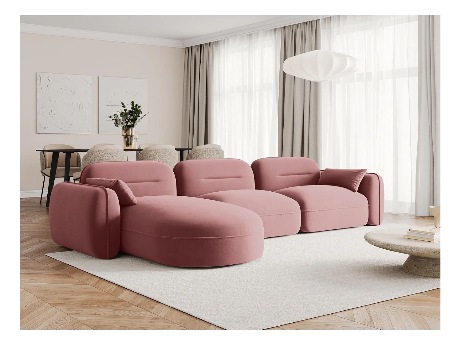 Cosmopolitan Design - Canapé d'angle gauche modulable "Sydney" 4 places en velours saumon - 320x165x70cm