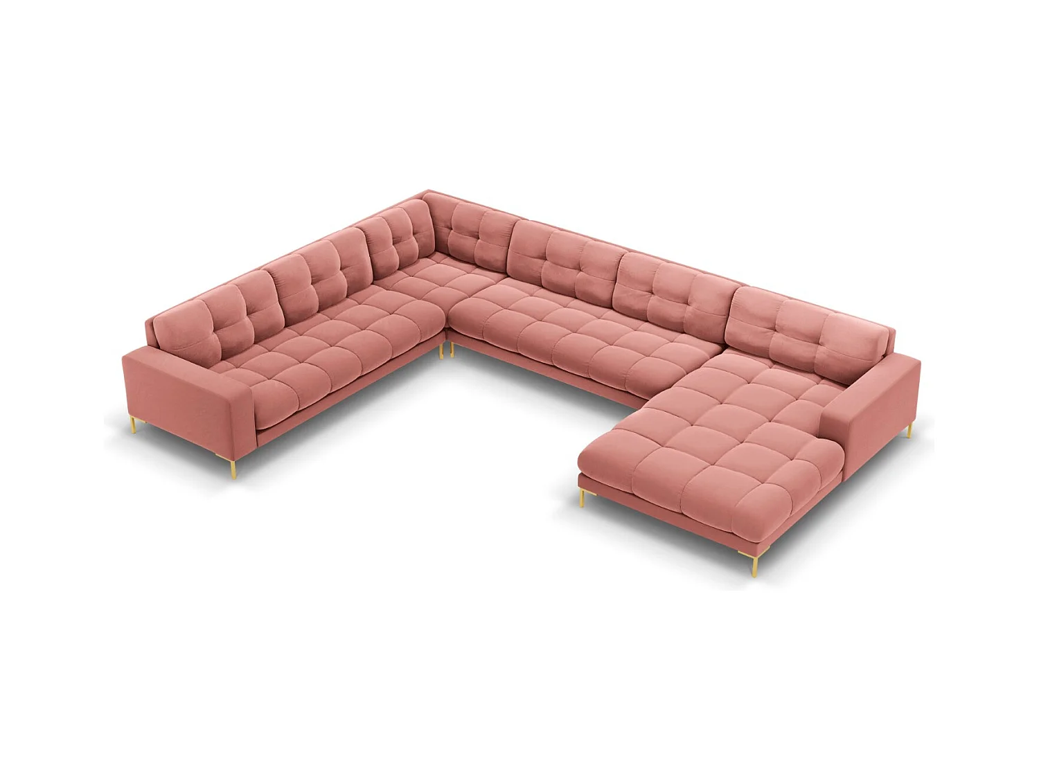 Cosmopolitan Design - Canapé d'angle gauche panoramique "Bali" 7 places en velours rose - 327x256x75cm