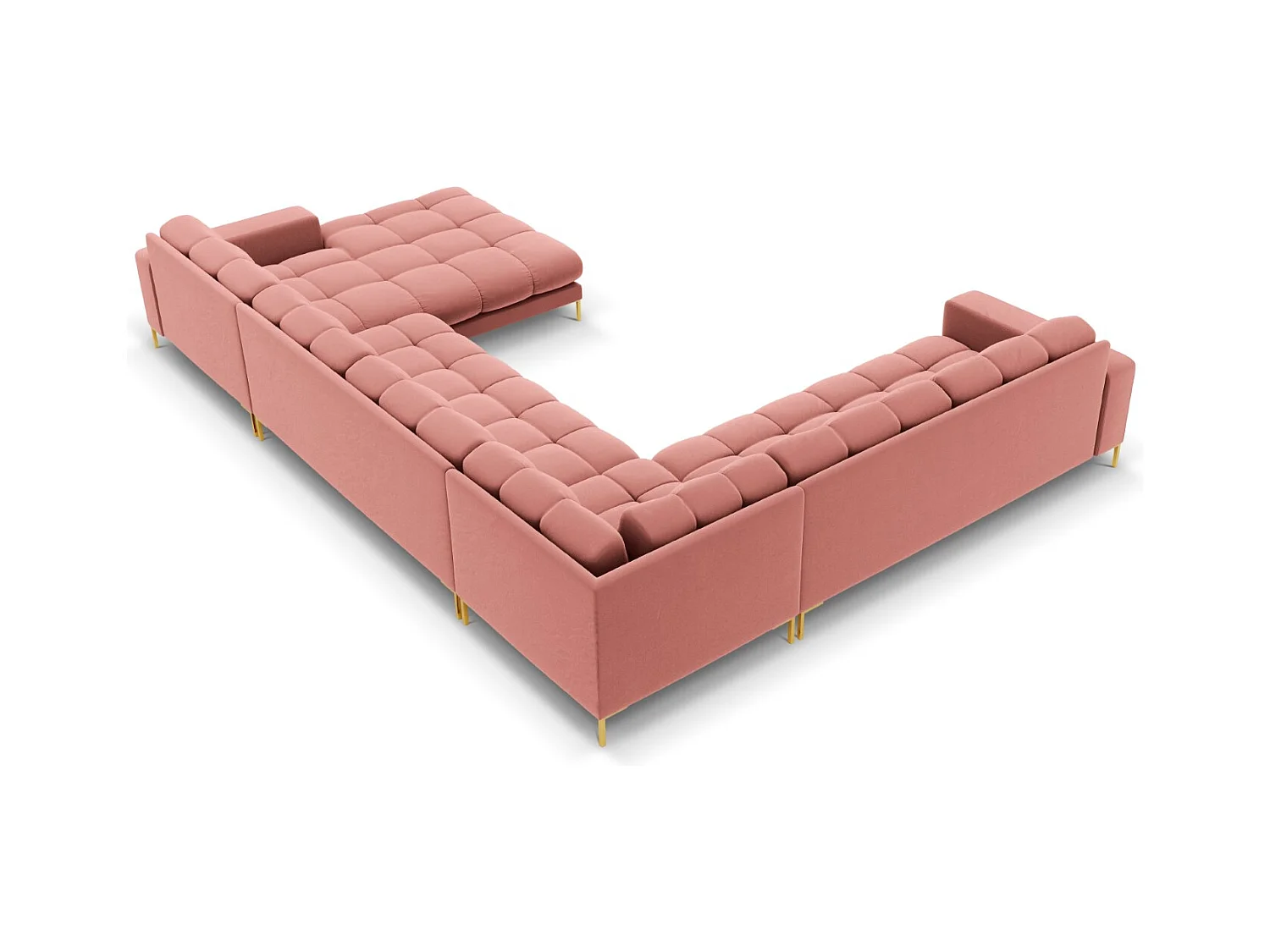 Cosmopolitan Design - Canapé d'angle gauche panoramique "Bali" 7 places en velours rose - 327x256x75cm