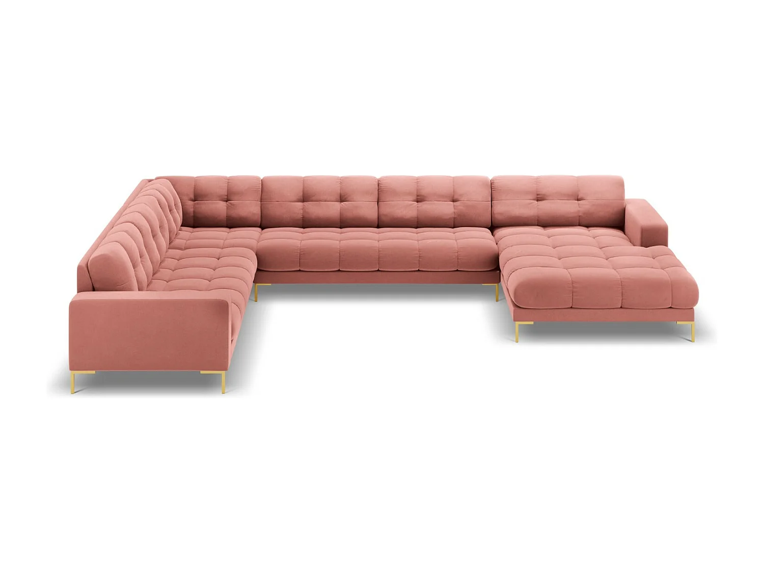 Cosmopolitan Design - Sofá de canto panorâmico à esquerda "Bali" 7 lugares em veludo rosa - 327x256x75cm