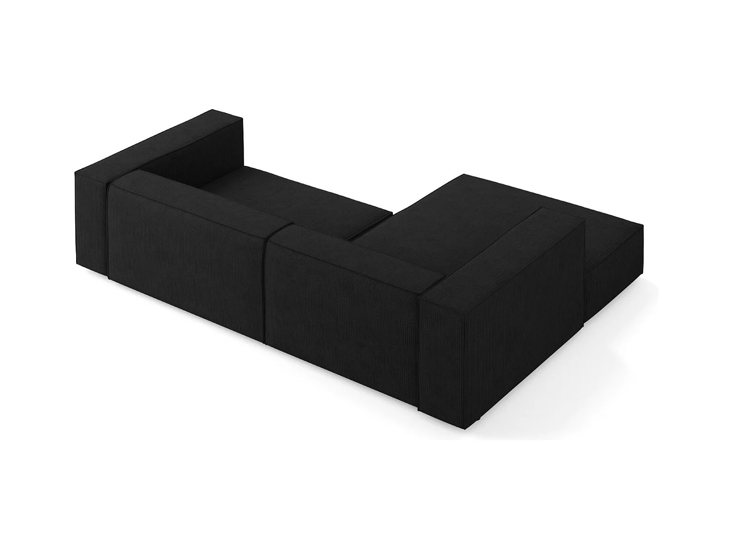 Cosmopolitan Design - Linker hoekbank "Arendal" 3 zitplaatsen, Chenille met ribbeleffect, Zwart - 224x166x70cm