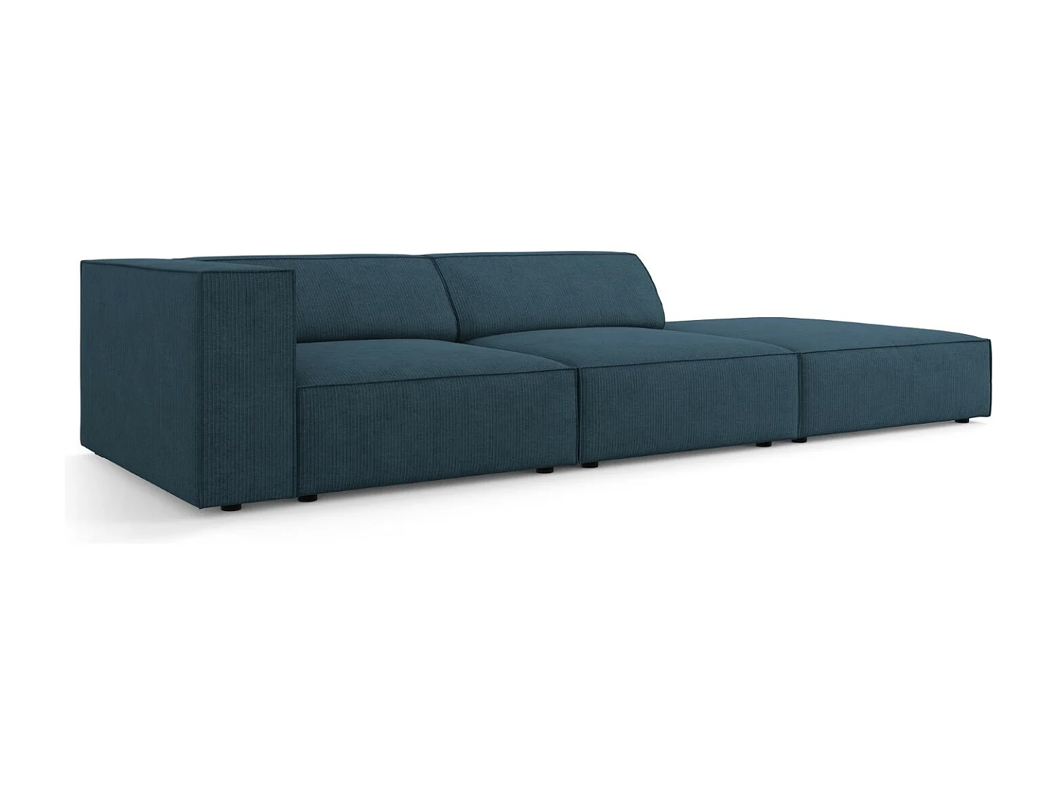 Cosmopolitan Design - Sofá derecho "Arendal" 4 plazas de tejido chenilla con efecto acanalado azul marino - 262x102x70cm
