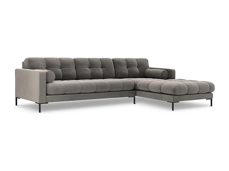 Cosmopolitan Design - 5-Sitzer Ecksofa rechts "Bali" aus Samt hellgrau - 293x185x75cm