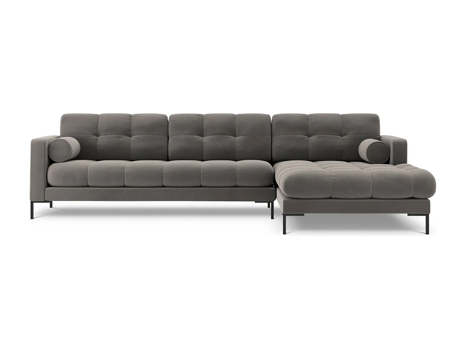 Cosmopolitan Design - Sofá de canto direito "Bali" 5 lugares em veludo cinza claro - 293x185x75cm