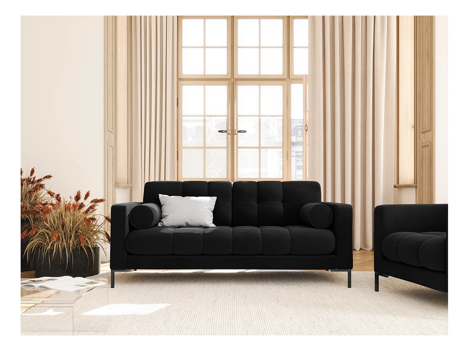 Cosmopolitan Design - Canapé "Bali" 2 places en velours noir - 152x92x75cm