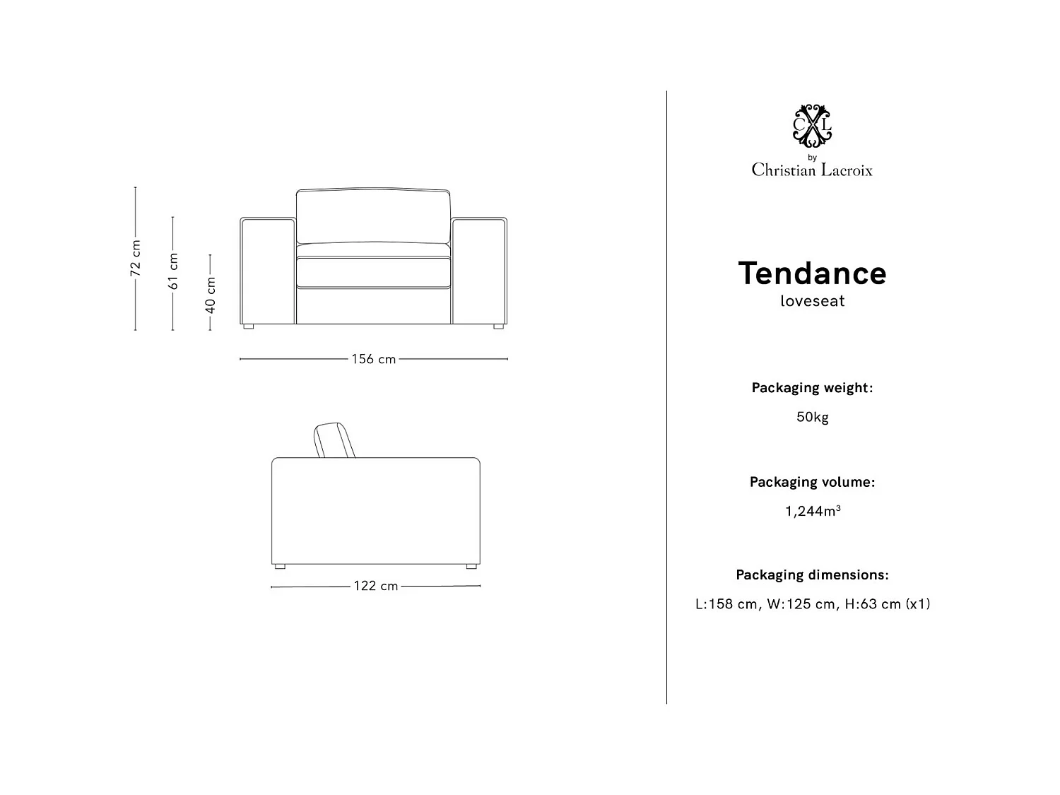 CXL by Christian Lacroix - Canapé "Tendance" 1,5 place en velours côtelé gris clair - 156x122x72cm
