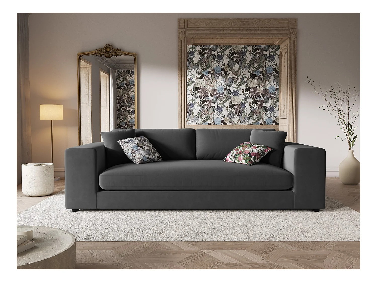 CXL by Christian Lacroix - Canapé "Tendance" 4 places en velours gris - 262x122x72cm