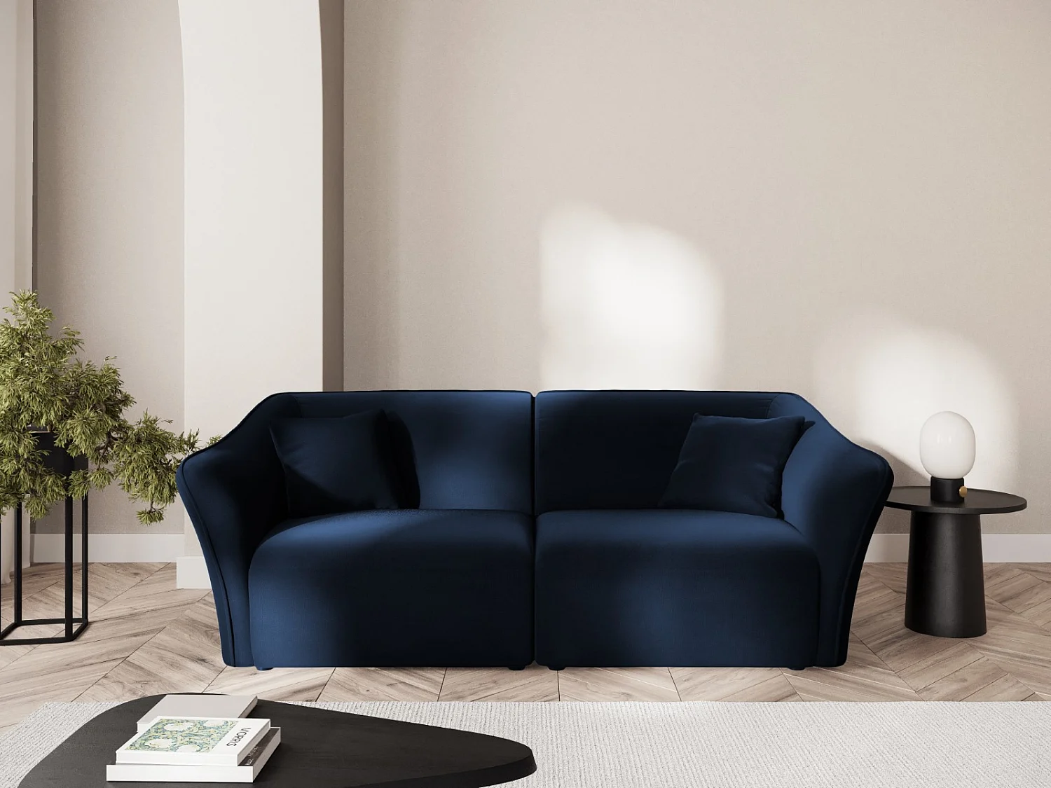 Cosmopolitan Design - Canapé modulable "Tokyo" 3 places en velours bleu roi - 206x102x79cm