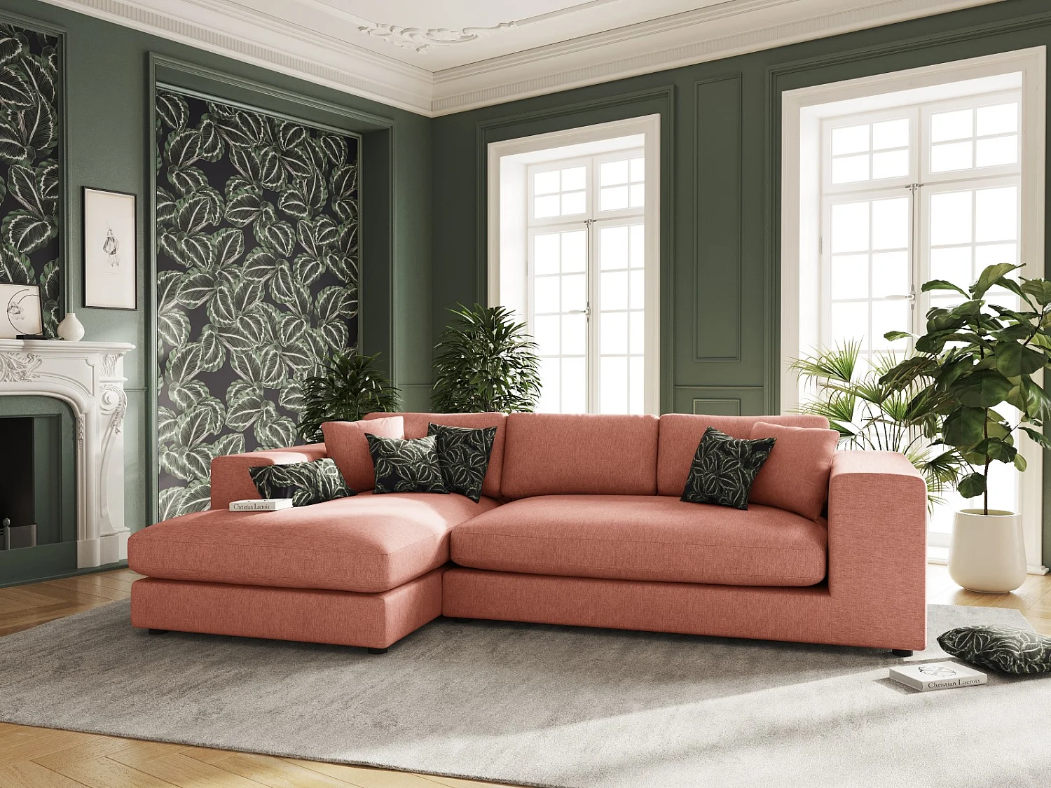 CXL by Christian Lacroix - 5-Sitzer Ecksofa links "Tendance" Sitzer aus strukturiertem Stoff rot - 282x174x72cm